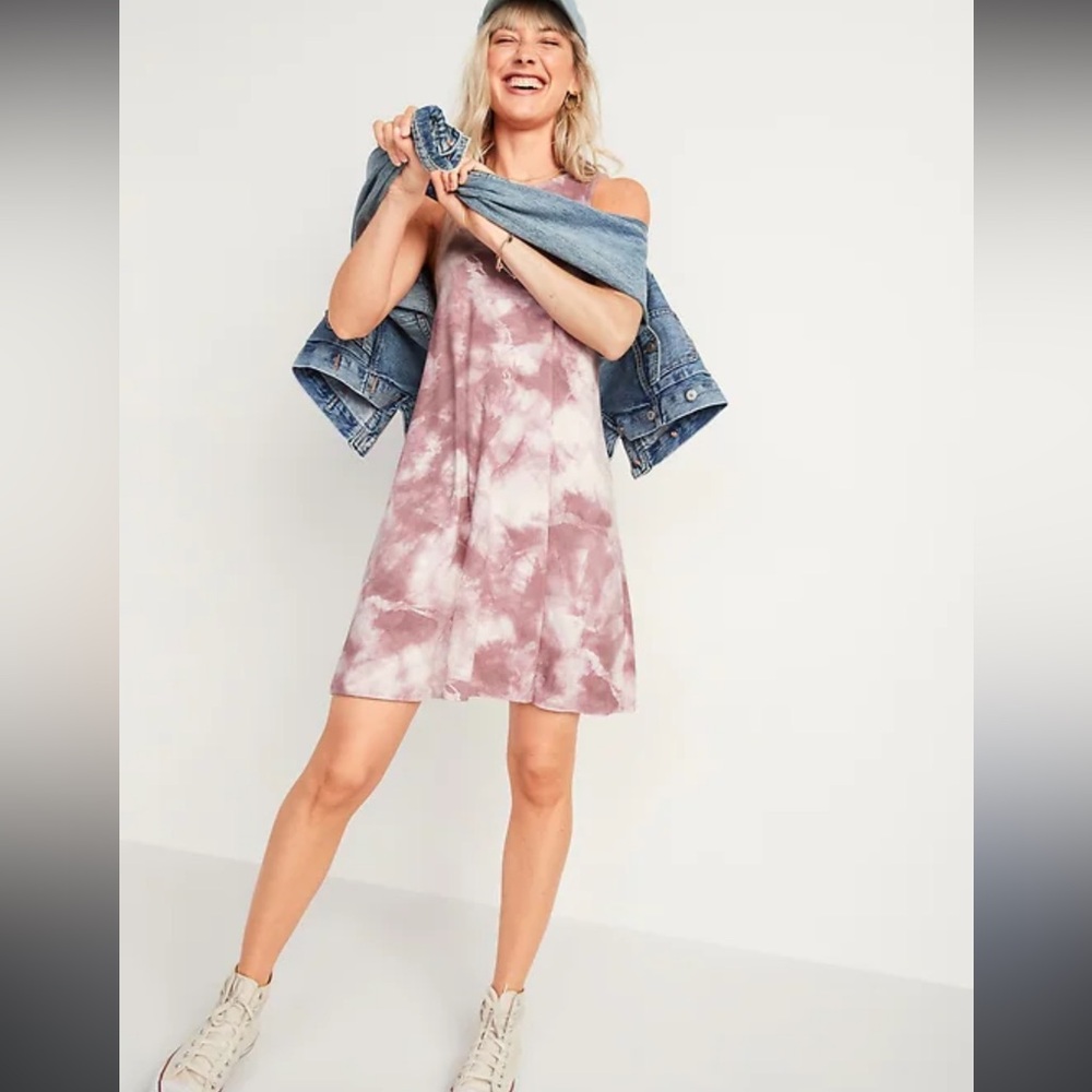Old Navy Sleeveless Jersey-Knit Swing Dress Mauve Tie-Dye (Size: L)
